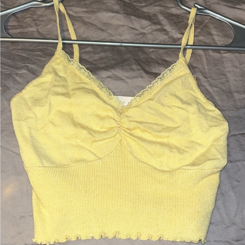 LA HEARTS Women’s Baby Yellow Cropped Knit Cinched Tank Top SMALL
